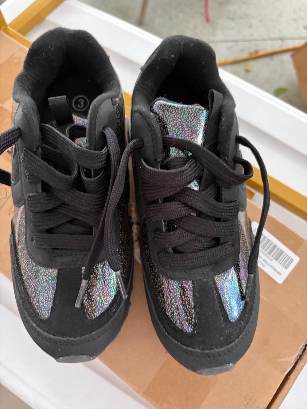 Cat & Jack size 13 Black Sneakers with Iridescent Panels